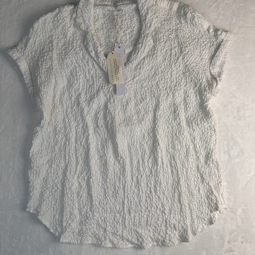 JANE & DELANCEY WHITE CRINKLE SHIRT SIZE L WITH COLLAR NWT
